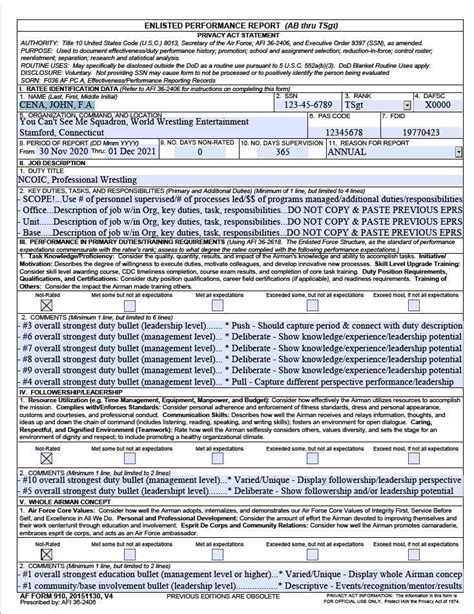 Air Force Epr Form 910: A Comprehensive Guide