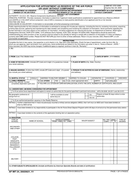 Air Force Form 24: Guide And Instructions