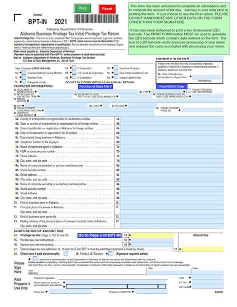 Alabama Business Privilege Tax Form Bpt-In Guide