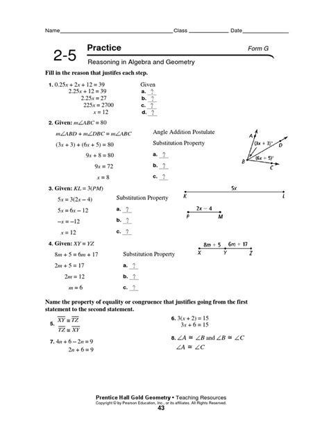 Algebra And Geometry Practice For 2-5 Form K