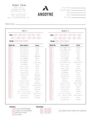 Anodyne Shoe Order Form Guide