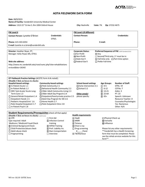 Aota Fieldwork Data Form: A Guide For Students