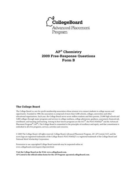 Ap Chem 2009 Frq Form B Study Guide