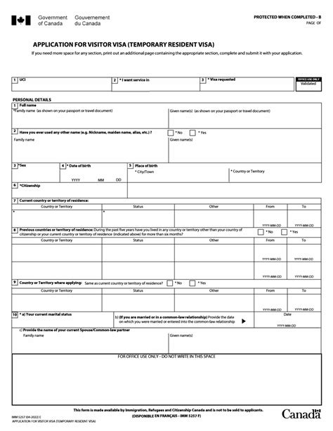 Application For Temporary Resident Visa Form Imm5257 Canada