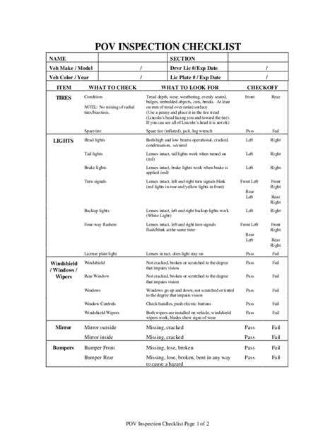 Army Vehicle Inspection Form: A Comprehensive Checklist Guide