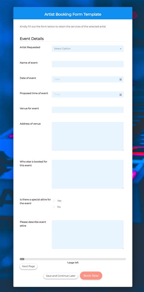 Artist Booking Form Template: Streamline Your Client Onboarding