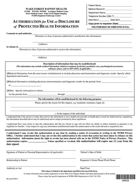 Atrium Health Wake Forest Baptist Authorization Form Guide