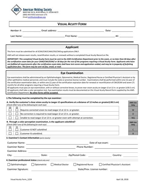 Aws Visual Acuity Form: Simplifying Employee Vision Screening