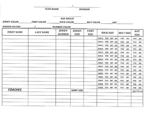 Baseball Uniform Order Form Template For Teams