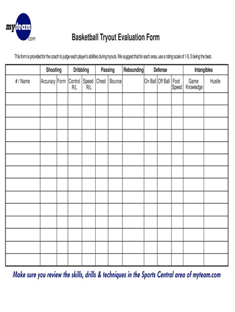 Basketball Tryout Evaluation Form Template And Scoring Guide