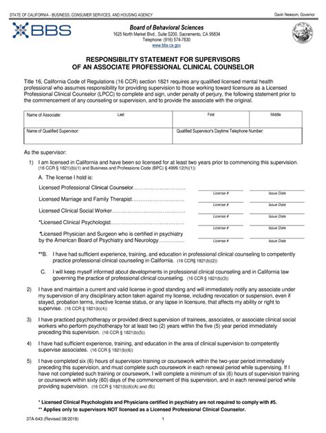 Bbs Supervision Agreement Form Template And Guidelines