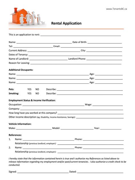 Bc Rental Application Form Printable Template