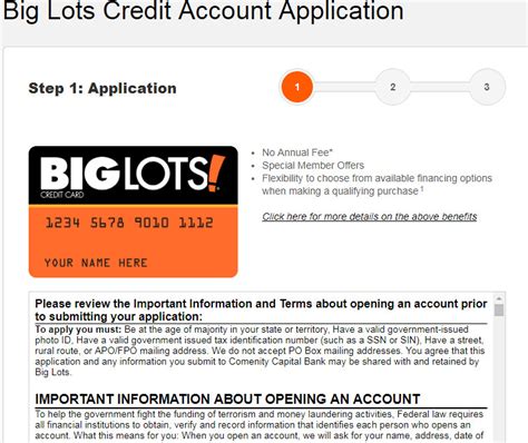 Big Lots Credit Card Application Form