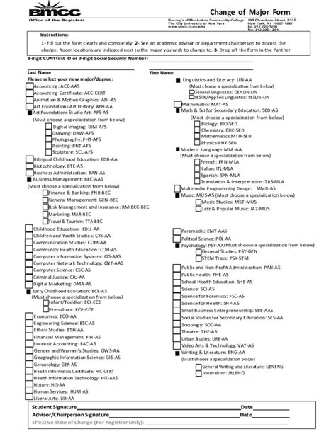 Bmcc Change Of Major Form: A Step-By-Step Guide