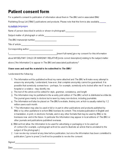 Bmj Consent Form: A Guide To Informed Patient Agreement