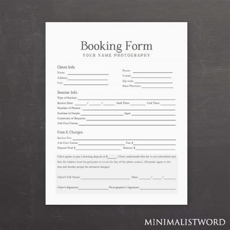 Booking Form Template Word Doc Free Download