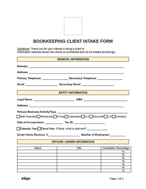 Bookkeeping Client Intake Form Template Essentials