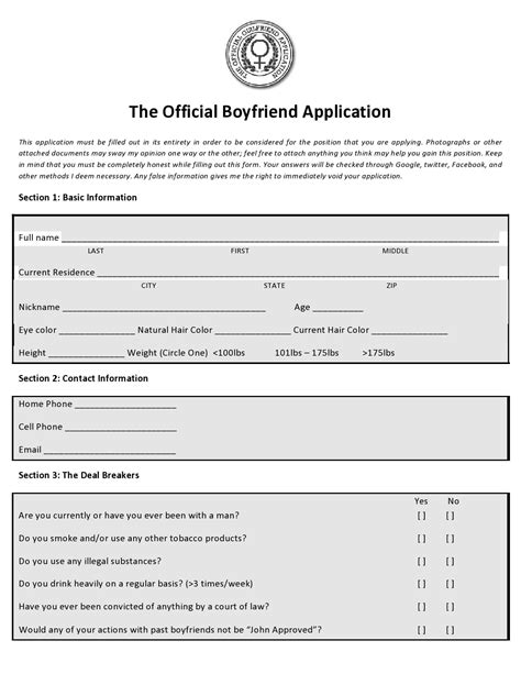 Boyfriend Application Form: Apply Now And Seal The Deal