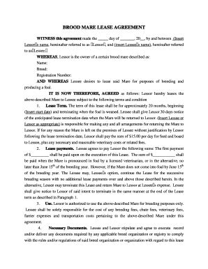 Broodmare Lease Agreement Form Essentials