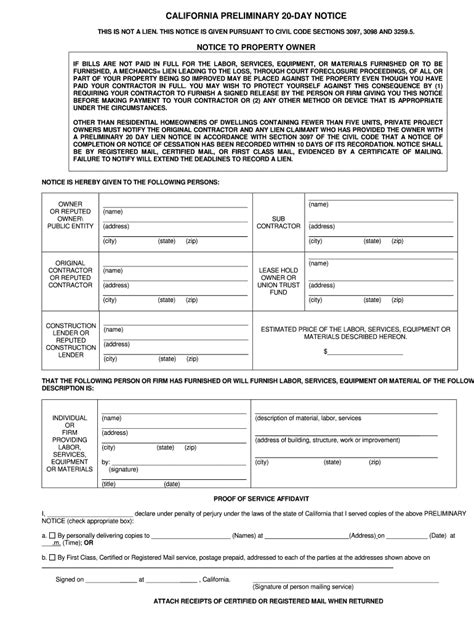 California 20-Day Preliminary Notice Form: 5 Key Facts