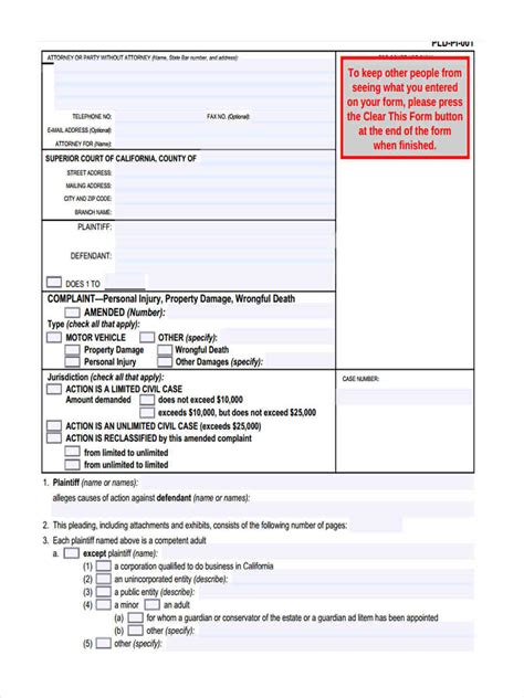 California Civil Complaint Form Filing Guide