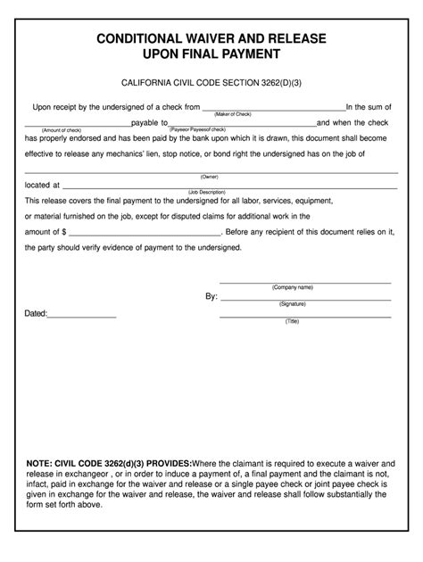 California Conditional Lien Release Form Made Easy