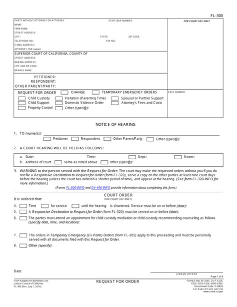 California Fl-300 Court Form: Request For Order Guide