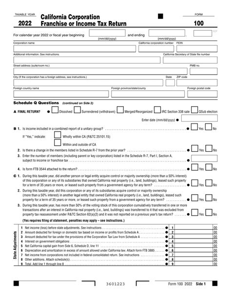 California Form 100: Understanding The Corporation Franchise Tax