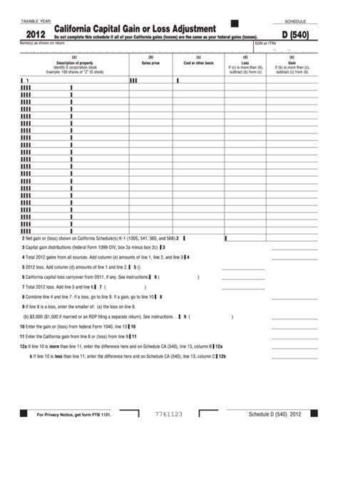 California Form 540 Schedule D Capital Loss Carryover Guide