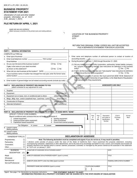 California Form 571-L Business Property Statement Guide