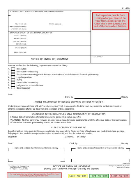 California Form Fl-190: Request For Order