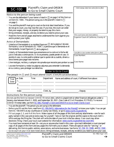 California Form Sc-100a: Understanding The Plaintiffs Claim