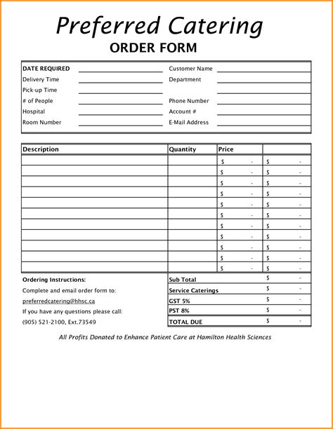 Catering Order Form Template Word Download