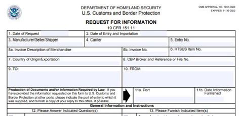 Cbp Form 28: Request For Information For Customs