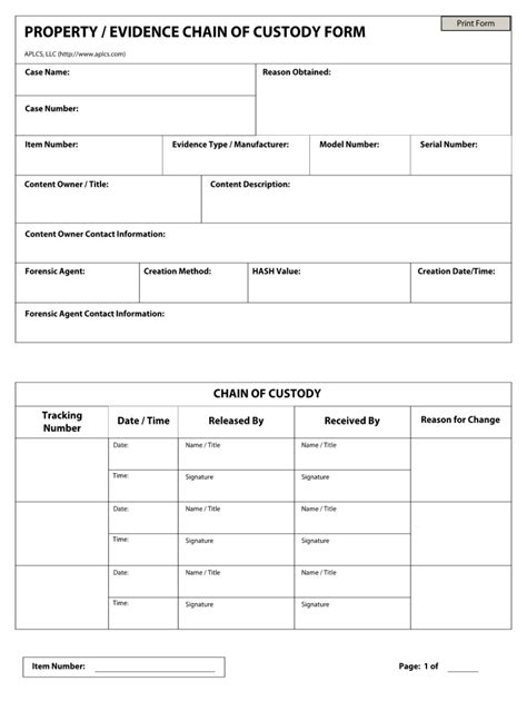 Chain Of Custody Form Template For Secure Evidence Handling