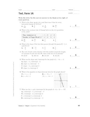 Chapter 3 Test Form 2a Answer Key Solutions