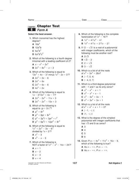 Chapter 6 Test Form A Study Guide