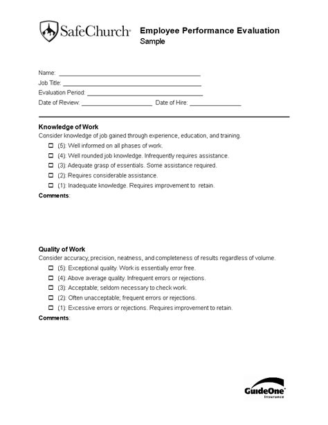 Church Employee Evaluation Form Template And Guide