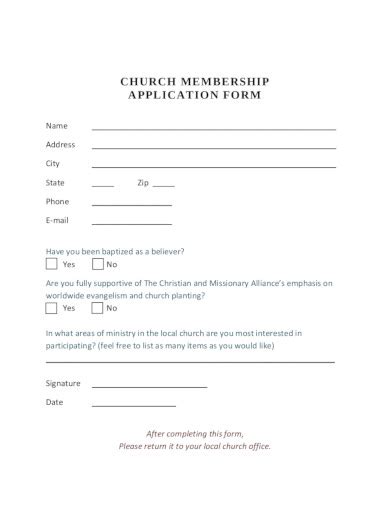 Church Membership Form Template For Easy Printing