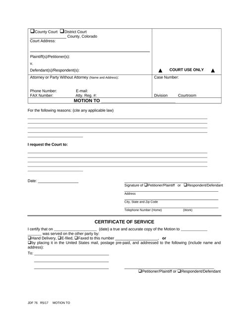 Colorado Blank Motion Form: Download And Instructions