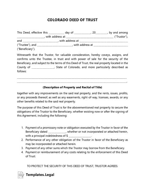 Colorado Release Of Deed Of Trust Form Template