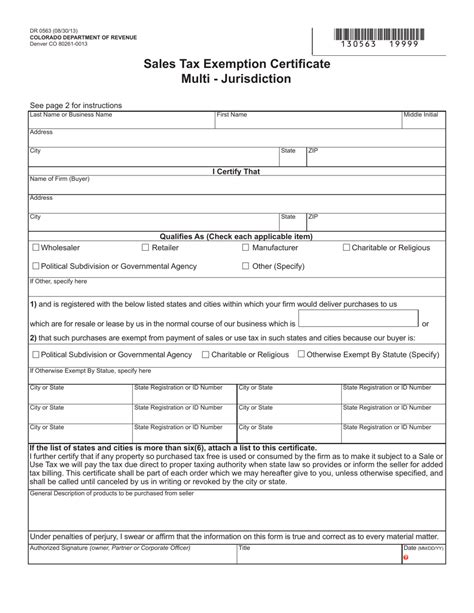 Colorado Sales Tax Exemption Certificate Form Dr 0563 Guide