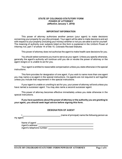 Colorado Statutory Form Power Of Attorney Explained