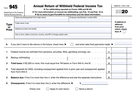 Complete Form 945 Fillable Online Easily