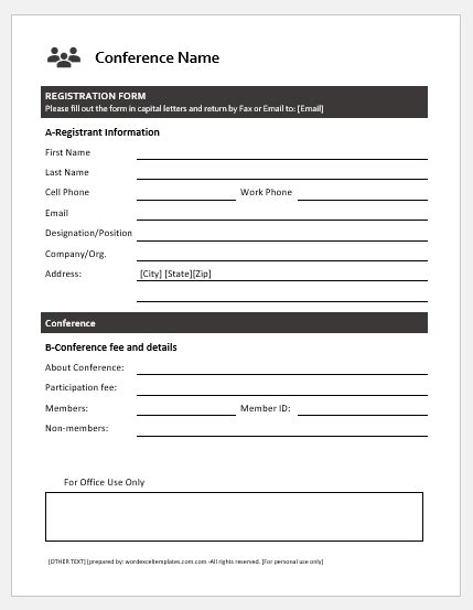 Conference Registration Form Template In Microsoft Word