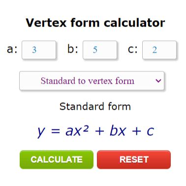 Convert Vertex To Standard Form With Mathway Calculator