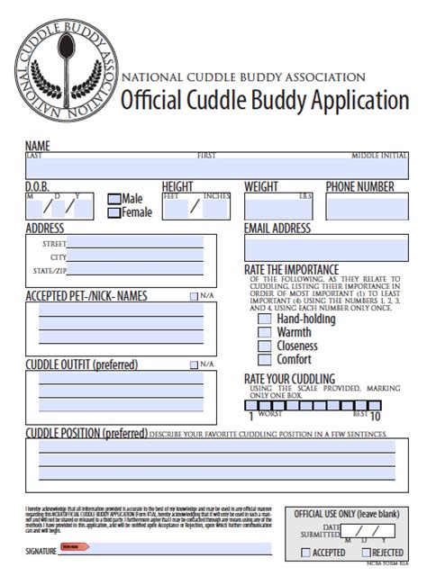 Cuddle Buddy Application Form: Find Your Perfect Match