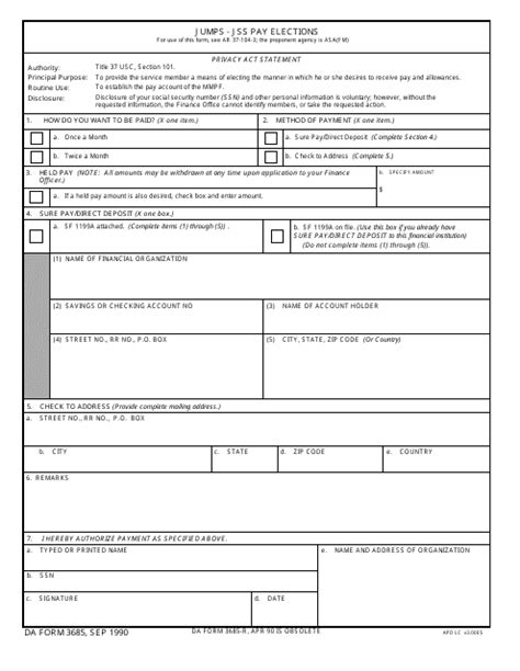 Da Form 3685: Army Request For Personnel Action