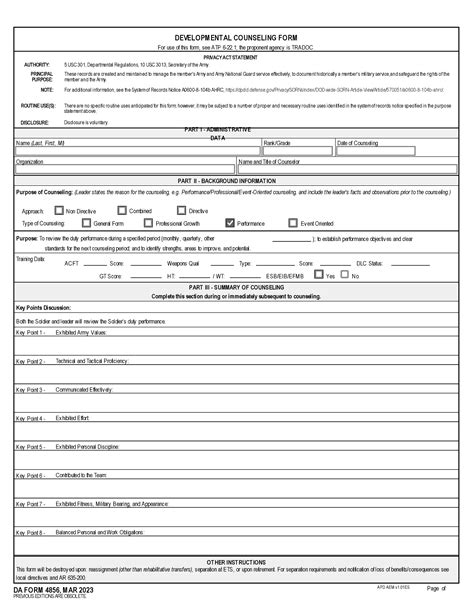 Da Form 4856 Developmental Counseling Form Example