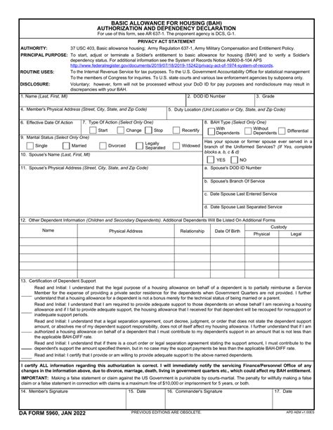 Da Form 5960: Editable Version And Filing Guide